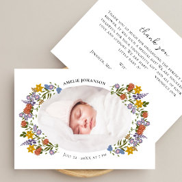 Little Wildflower Rlegant Oval Photo Baby Birth Aankondiging