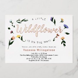 Little Wildflower Roos Gold Floral Baby shower Folie Uitnodiging