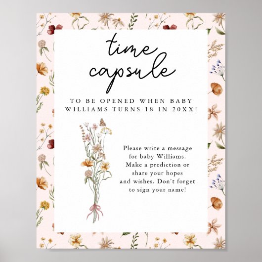 Little Wildflower Roze Baby shower Time Capsule Poster (Voorkant)