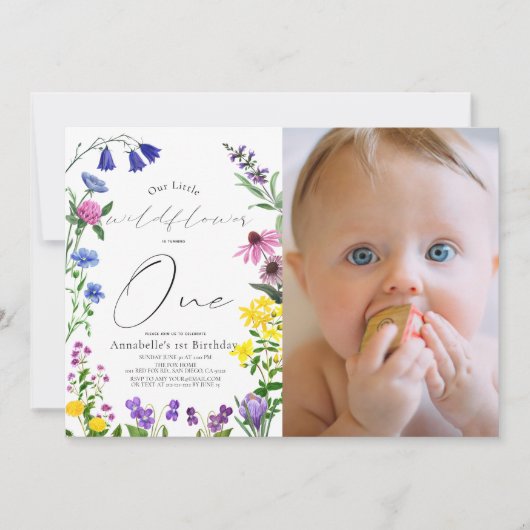 Little Wildflower Script 1e verjaardag foto Kaart (Voorkant)