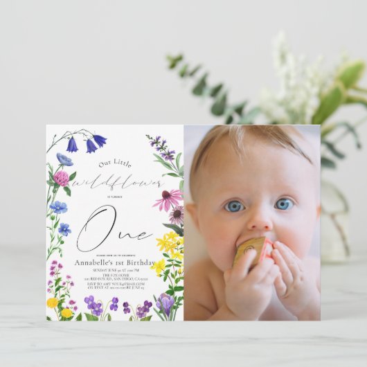 Little Wildflower Script 1e verjaardag foto Kaart (Staand voorkant)