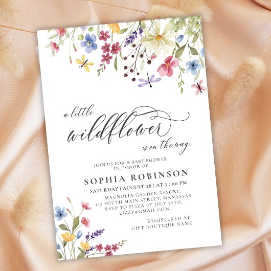 Little Wildflower Script Boho Baby shower Kaart