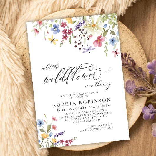 Little Wildflower Script Boho Baby shower Kaart