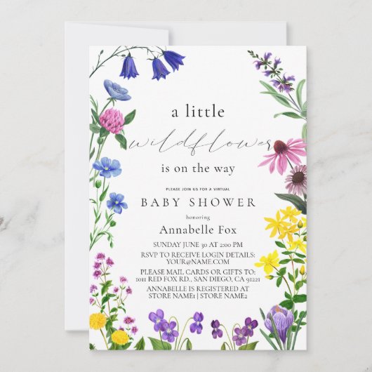 Little Wildflower Script Virtual Baby shower Kaart (Voorkant)