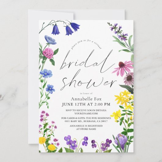 Little Wildflower Script Virtual Vrijgezellenfeest Kaart (Voorkant)