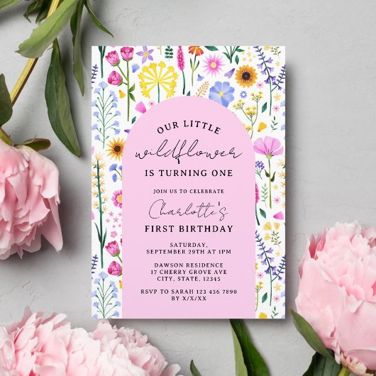 Little Wildflower Spring 1st Birthday Garden Party Kaart