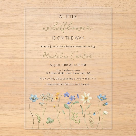 Little Wildflower Spring Floral Baby shower Acryl Uitnodigingen (Voorkant)