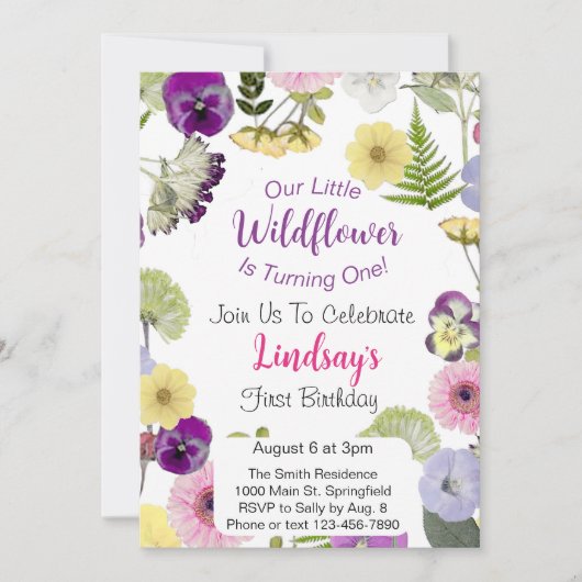 Little Wildflower thema verjaardag uitnodiging (Voorkant)