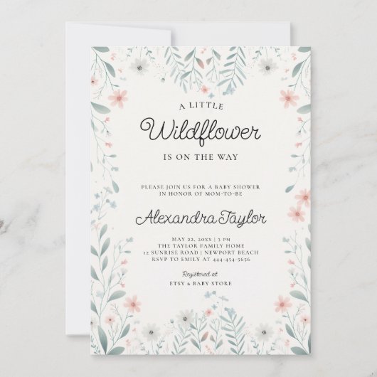 Little Wildflower Tiny Periwinkle Baby Girl Shower Kaart (Voorkant)