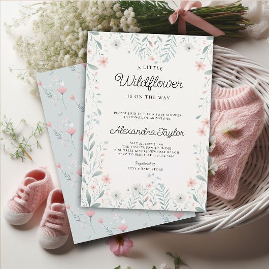 Little Wildflower Tiny Periwinkle Baby Girl Shower Kaart
