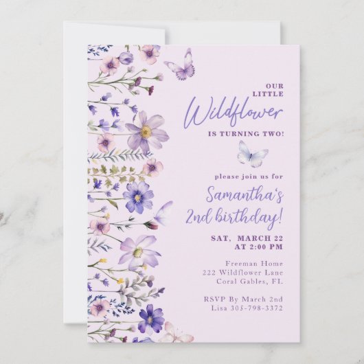 Little Wildflower Uitnodiging voor 2e verjaardag (Voorkant)