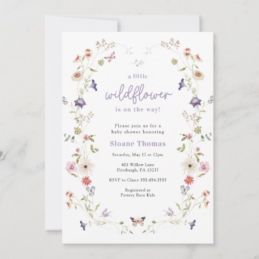 Little Wildflower Wreath Baby shower Invitation Kaart (Voorkant)