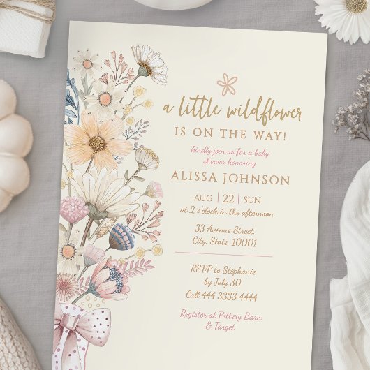 Little Wildflower Yellow Baby shower Kaart