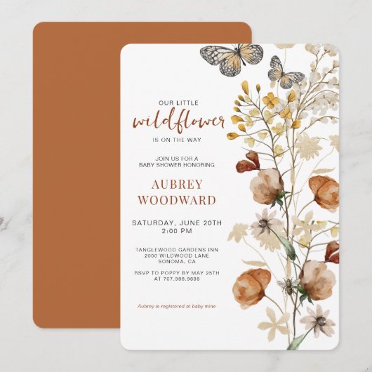 Little Wildflowers Baby shower Kaart (Voorkant / Achterkant)