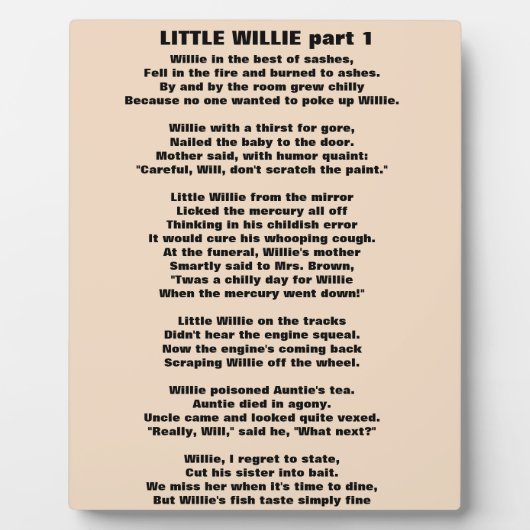 LITTLE WILLIE POEM deel 1 Fotoplaat (Voorkant)