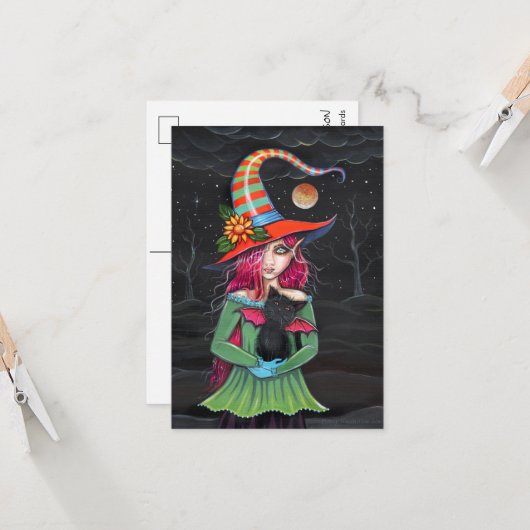 Little Wings Halloween Witch Briefkaarten (Voorkant / Achterkant in situ)