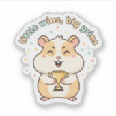 Little Wins Big Grins – Cute Hamster Trophy  Sticker (Voorkant)