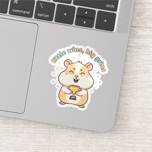 Little Wins Big Grins – Cute Hamster Trophy  Sticker (Detail)