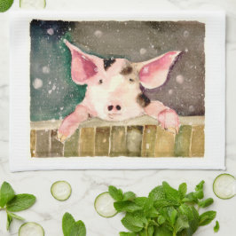 Little Winter Pig Kitchen Towel Theedoek