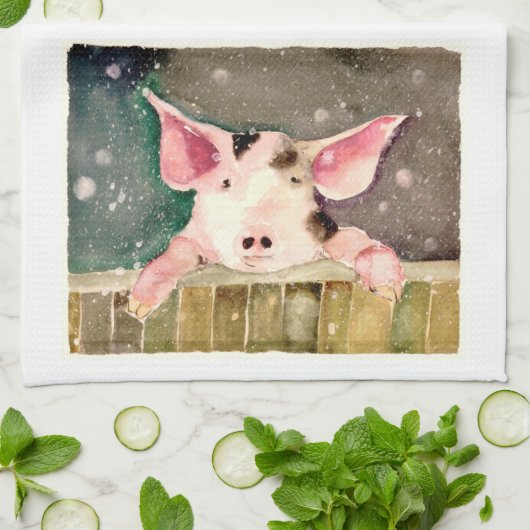 Little Winter Pig Kitchen Towel Theedoek (Gevouwen)