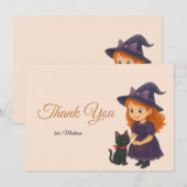 Little Witch & Cat Halloween Baby Shower Bedankkaart (Voorkant / Achterkant)