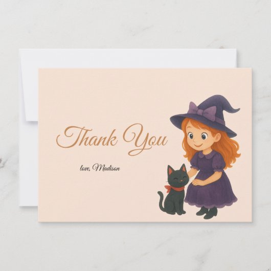 Little Witch & Cat Halloween Baby Shower Bedankkaart (Voorkant)