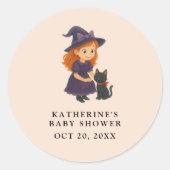 Little Witch & Cat Halloween Girl Baby Shower Ronde Sticker (Voorkant)