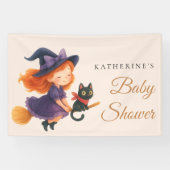 Little Witch & Cat | Halloween Girl Baby Shower Spandoek (Horizontaal)