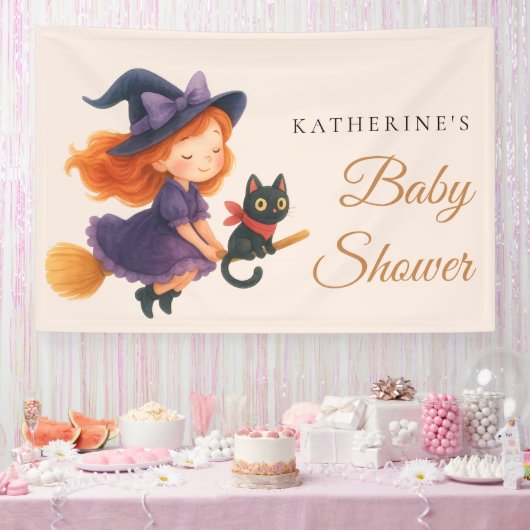 Little Witch & Cat | Halloween Girl Baby Shower Spandoek (Feest)