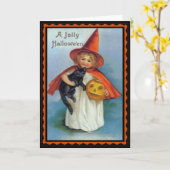 Little Witch en Black Cat  Halloween Kaart (Gele Bloem)