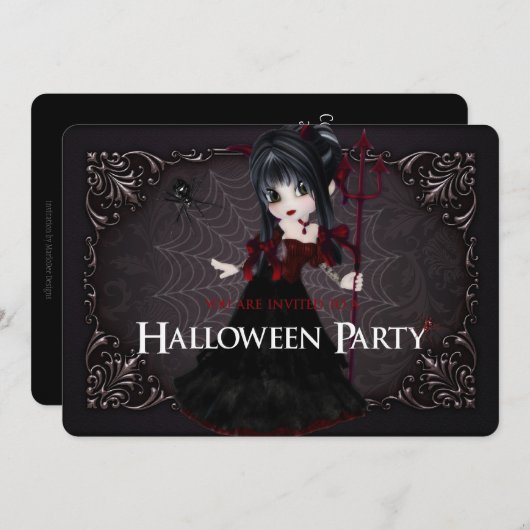 Little Witch Fantasy Halloween Party Invite 1 Kaart (Voorkant / Achterkant)