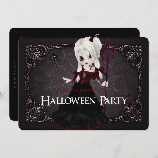 Little Witch Fantasy Halloween Party Invite 2 Kaart (Voorkant / Achterkant)