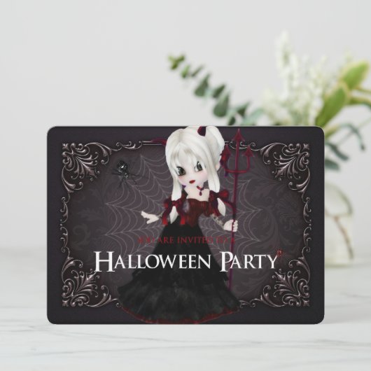 Little Witch Fantasy Halloween Party Invite 2 Kaart (Staand voorkant)