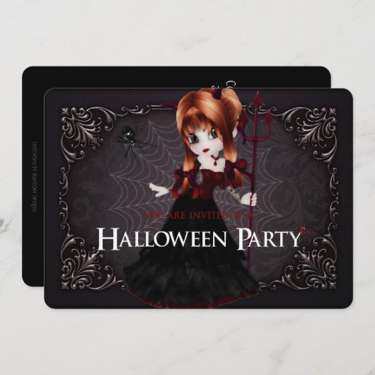Little Witch Fantasy Halloween Party Invite 3 Kaart (Voorkant / Achterkant)