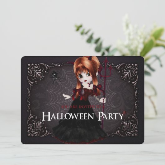 Little Witch Fantasy Halloween Party Invite 3 Kaart (Staand voorkant)