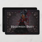 Little Witch Fantasy Halloween Party Invite 4 Kaart (Voorkant / Achterkant)