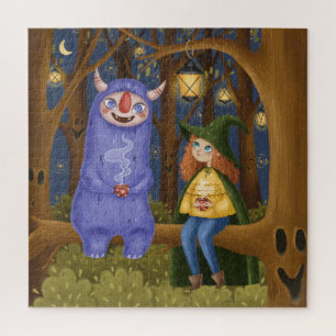 Little Witch & Ghoul Tea Party in Forest Puzzle Legpuzzel