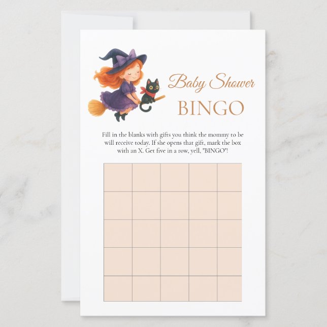 Little Witch Girl Baby Shower Gift Bingo Game (Voorkant)