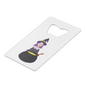 Little Witch Halloween Cauldron Creditkaart Flessenopener (Voorkant Gekanteld)