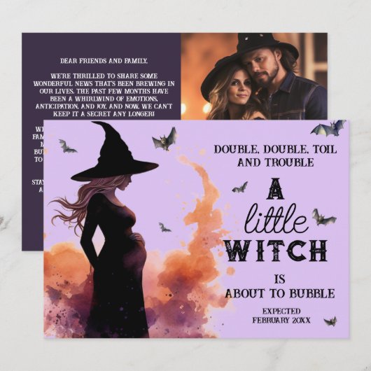 Little Witch Halloween Custom Foto Zwangerschap Aankondiging (Voorkant / Achterkant)
