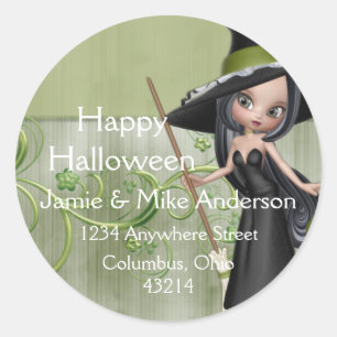 Little Witch Halloween Herfst retour adreslabels Ronde Sticker