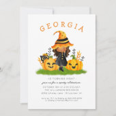 Little Witch Halloween Verjaardagsuitnodiging Kaart (Voorkant)