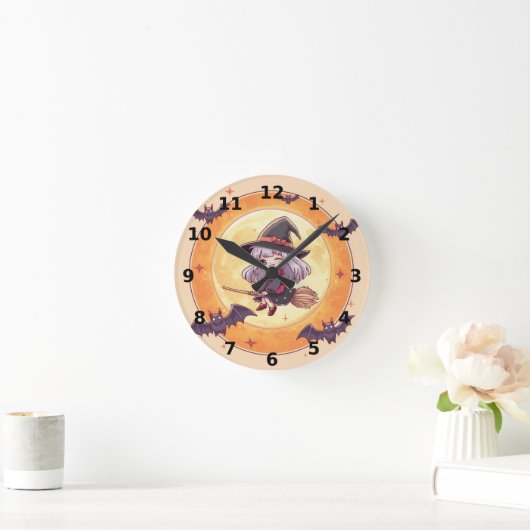 Little Witch Halloween Wall Clock Ronde Klok (Huis)