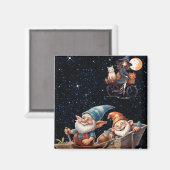 Little Witch & Happy Gnome in Sterrennacht Magnet (Voorkant / Achterkant)