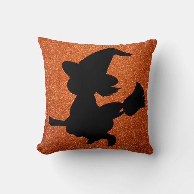 Little Witch Oranje Faux Glitter Square Kussen (Voorkant)