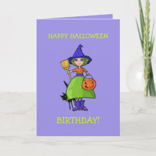 Little Witch paars Halloween Birthday Card Kaart