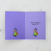 Little Witch paarse Halloween Verjaardag Kaart (Binnen)