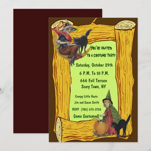 Little Witches Party Uitnodiging (Voorkant / Achterkant)