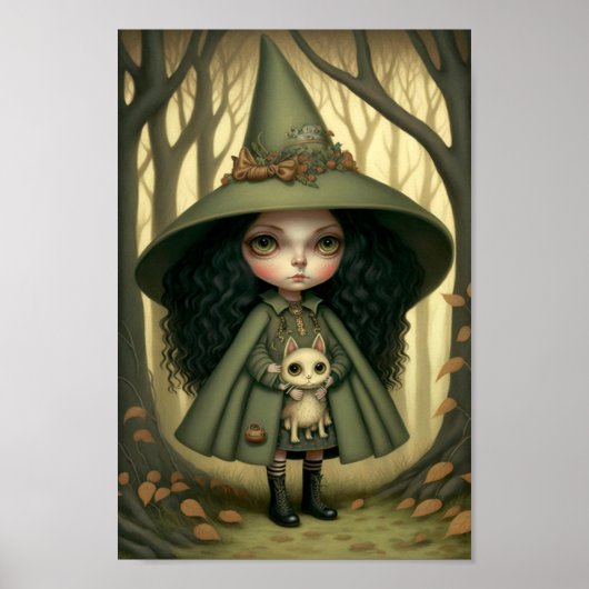 Little Witchy Forest Girl en haar kat Poster (Voorkant)