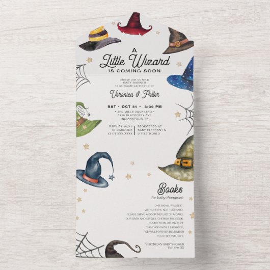 Little Wizard Halloween Baby shower All One nodigt All In One Uitnodiging (Binnen)